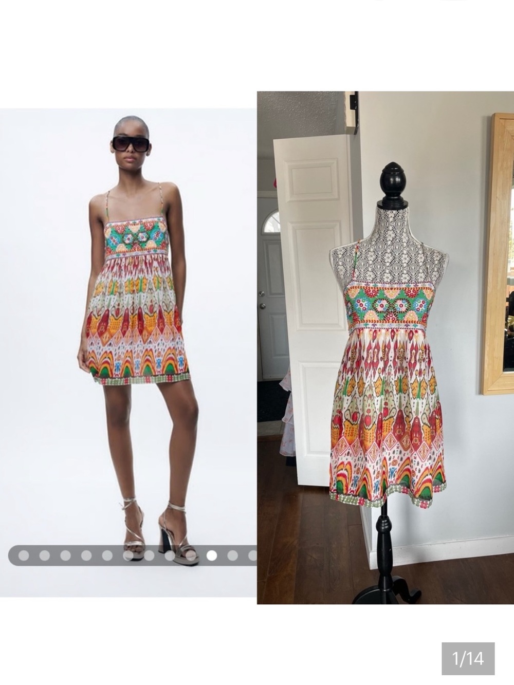 Large Viral Zara Boho Embroidered Babydoll Summer Open Back Dress.